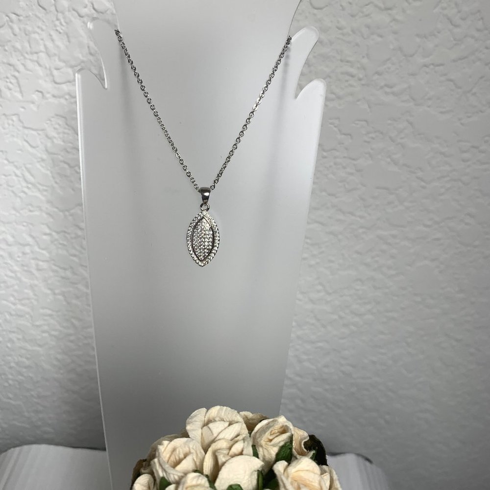 NWOT - Silver Tone Pave CZ Pendant + Chain